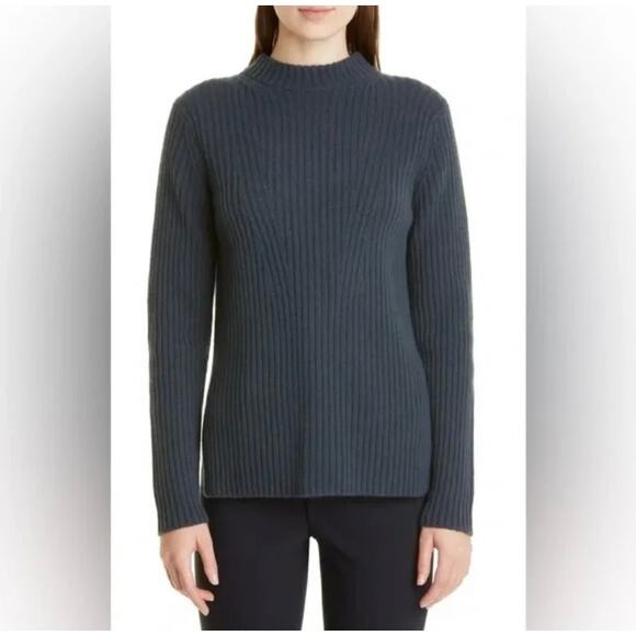 Vince. Wool Cashmere Rib Crewneck Sweater Pullover Navy Blue Women's Size L - Picture 1 of 5
